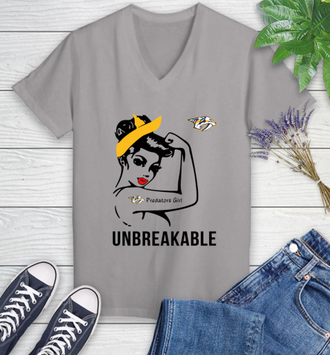 NHL Nashville Predators Girl Unbreakable Hockey Sports Women's V-Neck T-Shirt 2