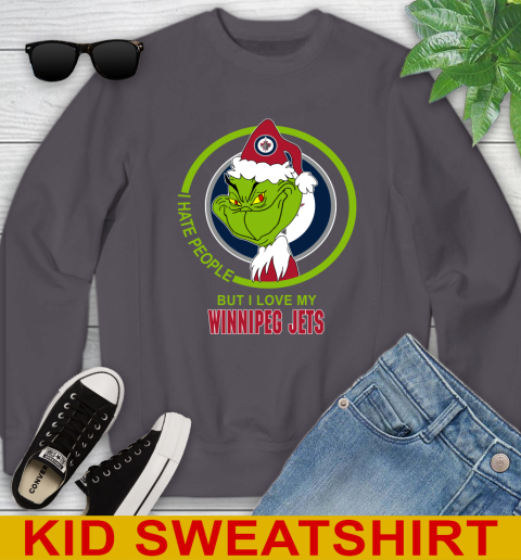 Winnipeg Jets NHL Christmas Grinch I Hate People But I Love My Favorite Hockey Team Youth Sweatshirt 6