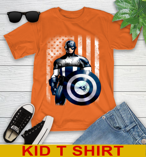 Los Angeles Rams NFL Football Captain America Marvel Avengers American Flag Shirt Youth T-Shirt 8