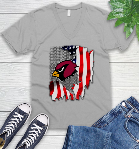 Arizona Cardinals NFL Football American Flag V-Neck T-Shirt 3