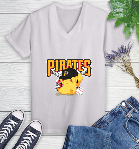 MLB Pikachu Baseball Sports Pittsburgh Pirates Women's V-Neck T-Shirt