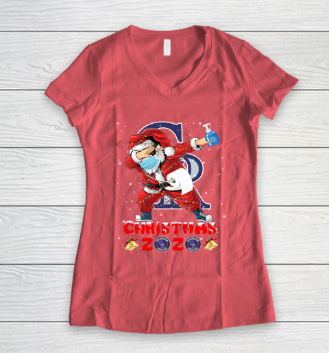 Colorado Rockies Funny Santa Claus Dabbing Christmas 2020 MLB Women's V-Neck T-Shirt 4