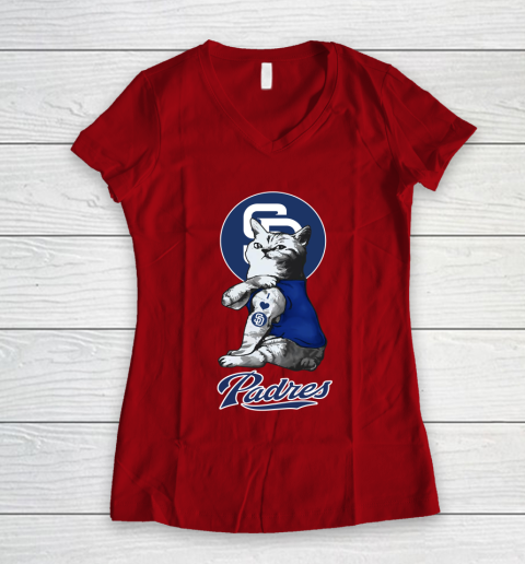 MLB Baseball My Cat Loves San Diego Padres Women's V-Neck T-Shirt 8