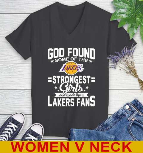 Los Angeles Lakers NBA Basketball God Found Some Of The Strongest Girls Adoring Fans Women's V-Neck T-Shirt 8