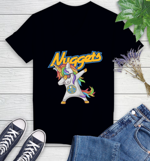 Denver Nuggets NBA Basketball Funny Unicorn Dabbing Sports Women's V-Neck T-Shirt 2