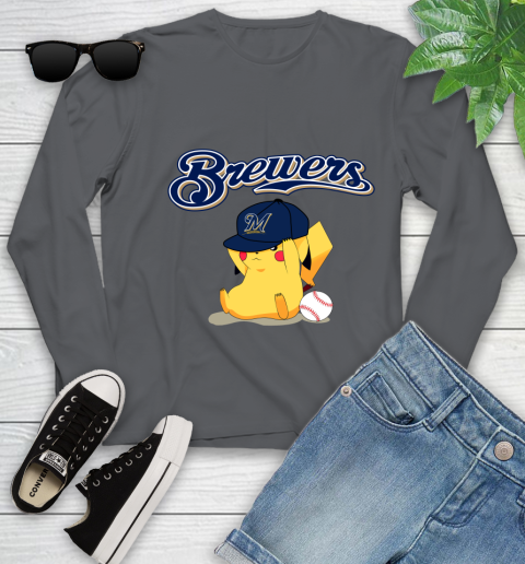 MLB Pikachu Baseball Sports Milwaukee Brewers Youth Long Sleeve 8