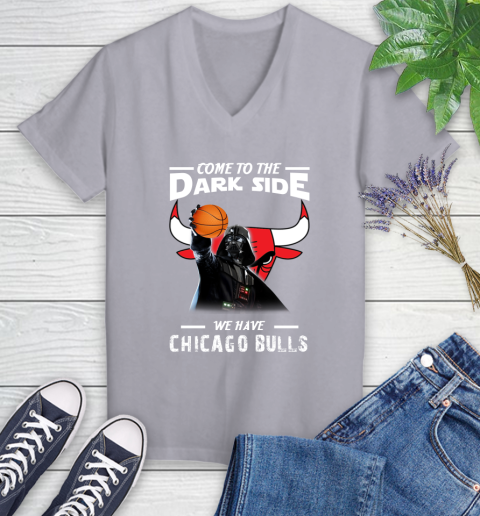 NBA Come To The Dark Side We Have Chicago Bulls Star Wars Darth Vader Basketball Women's V-Neck T-Shirt 4