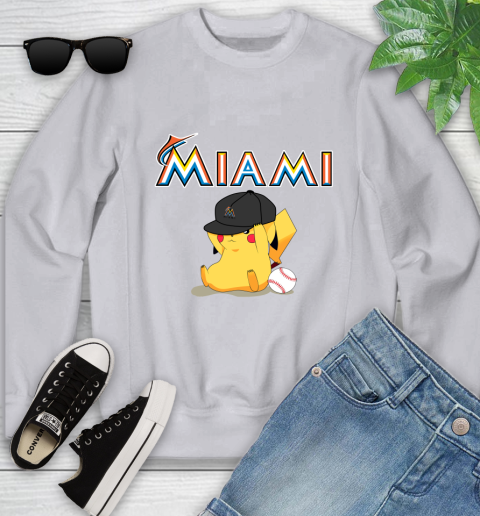 MLB Pikachu Baseball Sports Miami Marlins Youth Sweatshirt 4