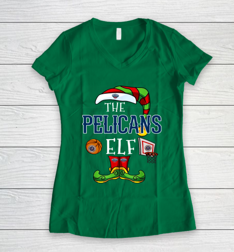 New Orleans Pelicans Christmas ELF Funny NBA Women's V-Neck T-Shirt 3