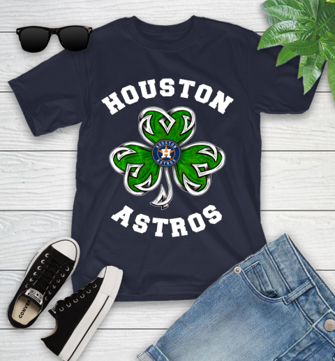 MLB Houston Astros Three Leaf Clover St Patrick's Day Baseball Sports Youth T-Shirt 2