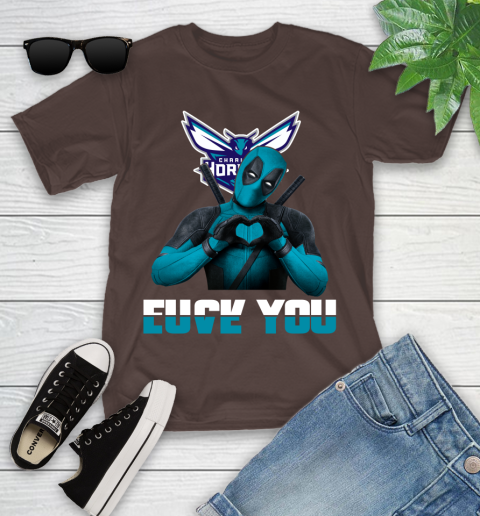 NBA Charlotte Hornets Deadpool Love You Fuck You Basketball Sports Youth T-Shirt 7