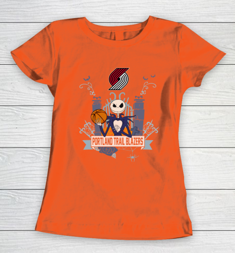 NBA Portland Trail Blazers Basketball Jack Skellington Halloween Women's T-Shirt 3