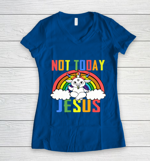 Unicorn Rainbow Not Today Jesus Premium Women's V-Neck T-Shirt 9