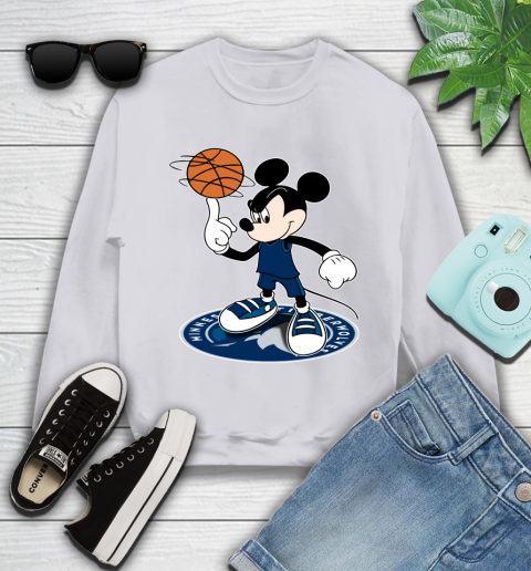 NBA Basketball Minnesota Timberwolves Cheerful Mickey Disney Shirt Youth Sweatshirt 4