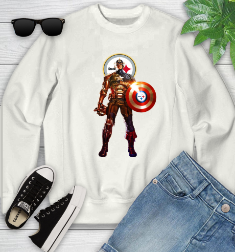 NFL Captain America Marvel Avengers Endgame Football Sports Pittsburgh Steelers Youth Sweatshirt