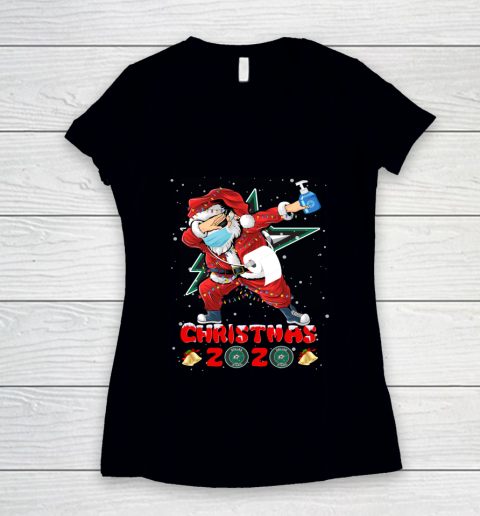 Dallas Stars Funny Santa Claus Dabbing Christmas 2020 NHL Women's V-Neck T-Shirt