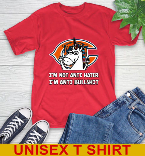 Chicago Bears NFL Football Unicorn I'm Not Anti Hater I'm Anti Bullshit T-Shirt - Image 11