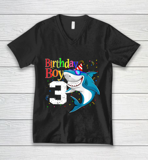 Kids 3rd Birthday Boy Shark Shirts 3 Jaw Some Four Tees Boys 3 Years Old V-Neck T-Shirt