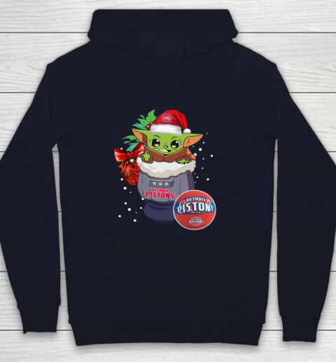 Detroit Pistons Christmas Baby Yoda Star Wars Funny Happy NBA Youth Hoodie 3