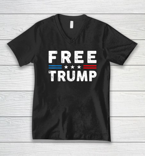 Free Donald Trump Republican Support Pro Trump American Flag V-Neck T-Shirt