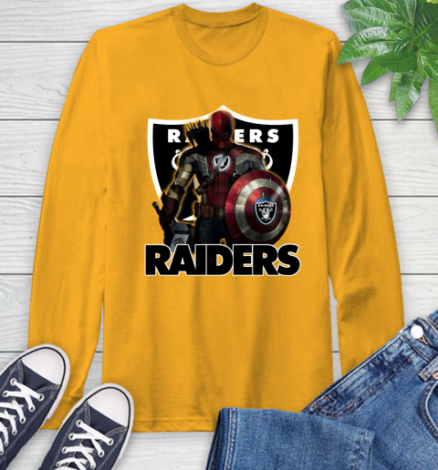 NFL Captain America Thor Spider Man Hawkeye Avengers Endgame Football Oakland Raiders Long Sleeve T-Shirt 3