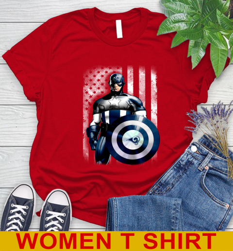 Los Angeles Rams NFL Football Captain America Marvel Avengers American Flag Shirt Women's T-Shirt 11