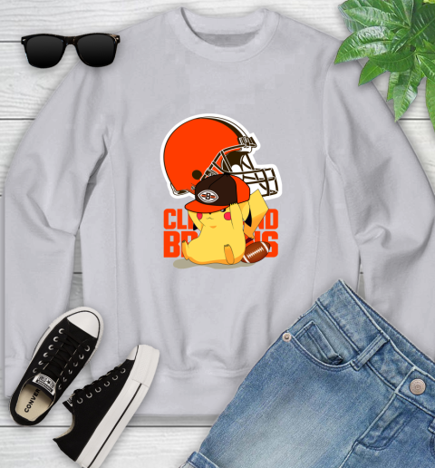 NFL Pikachu Football Sports Cleveland Browns Youth Sweatshirt 4