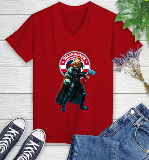 NBA Thor Avengers Endgame Basketball Washington Wizards Women's V-Neck T-Shirt 12