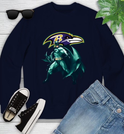 NFL Batman Football Sports Baltimore Ravens Youth Sweatshirt 3