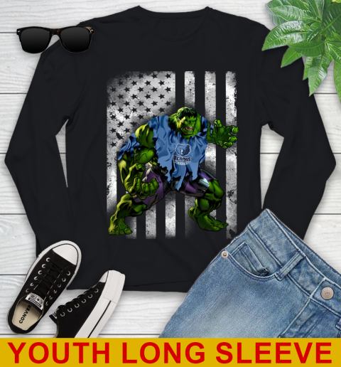 Memphis Grizzlies Hulk Marvel Avengers NBA Basketball American Flag Youth Long Sleeve