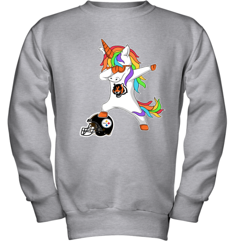 Football Dabbing Unicorn Steps On Helmet Cincinnati Bengals Youth Sweatshirt