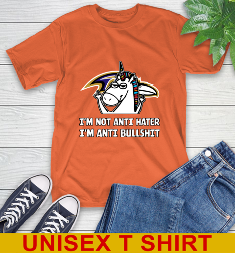 Baltimore Ravens NFL Football Unicorn I'm Not Anti Hater I'm Anti Bullshit T-Shirt 5