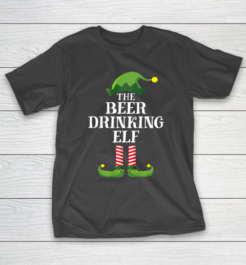Beer Drinking Elf Matching Family Group Christmas Party PJ T-Shirt