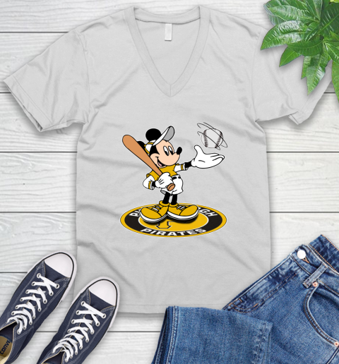 MLB Baseball Pittsburgh Pirates Cheerful Mickey Disney Shirt V-Neck T-Shirt 2