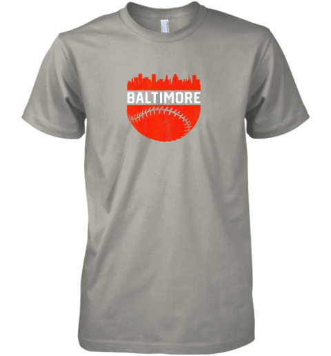 tzyl vintage downtown baltimore maryland skyline baseball premium guys tee 5 front light grey