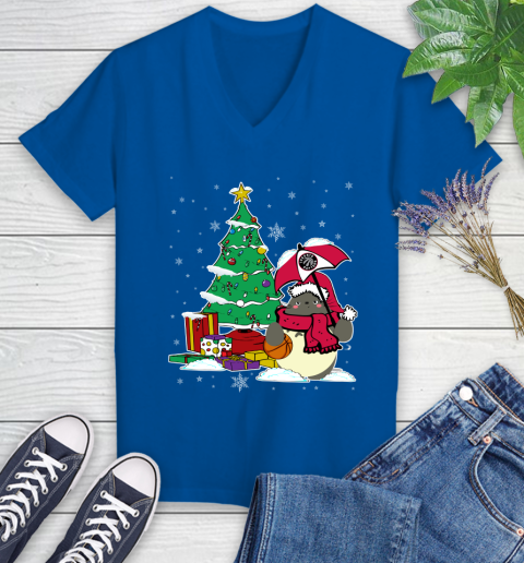 Toronto Raptors NBA Basketball Cute Tonari No Totoro Christmas Sports Women's V-Neck T-Shirt 10