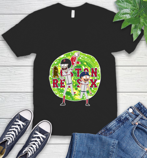 MLB Boston Red Sox Rick And Morty Commissioner's Trophy Baseball Sports V-Neck T-Shirt 2