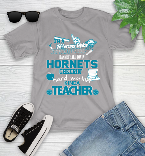 Charlotte Hornets NBA I'm A Difference Making Student Caring Basketball Loving Kinda Teacher Youth T-Shirt 4