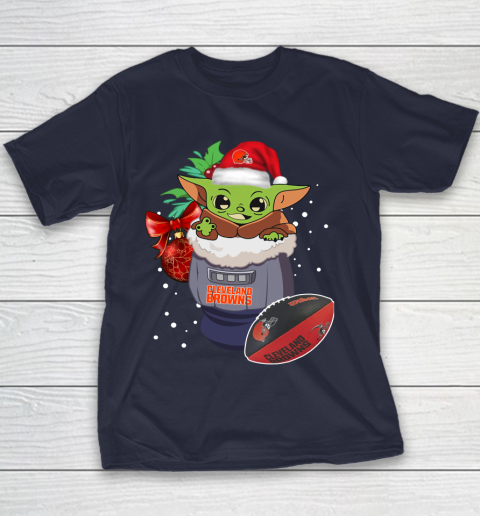 Cleveland Browns Christmas Baby Yoda Star Wars Funny Happy NFL Youth T-Shirt 4