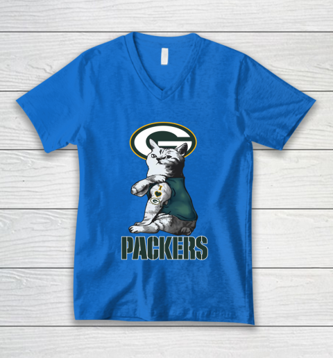 NFL Football My Cat Loves Green Bay Packers V-Neck T-Shirt 5