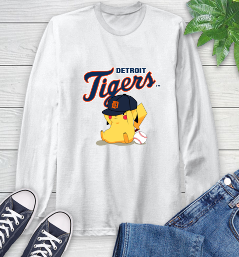 MLB Pikachu Baseball Sports Detroit Tigers Long Sleeve T-Shirt