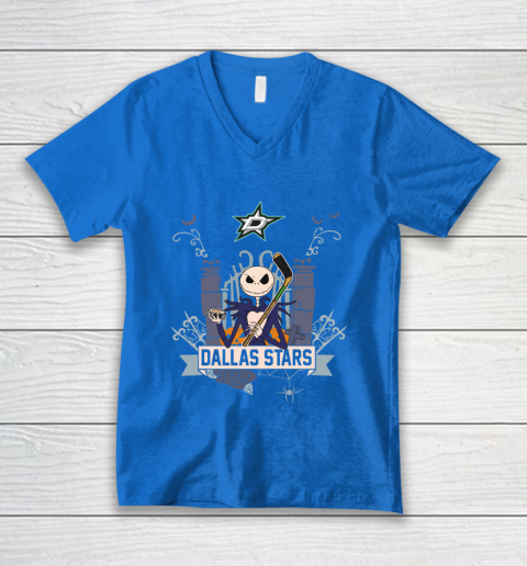 NHL Dallas Stars Hockey Jack Skellington Halloween V-Neck T-Shirt 5