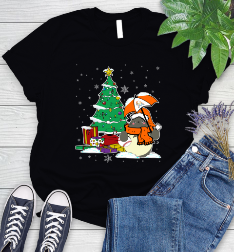 Miami Marlins MLB Baseball Cute Tonari No Totoro Christmas Sports Women's T-Shirt