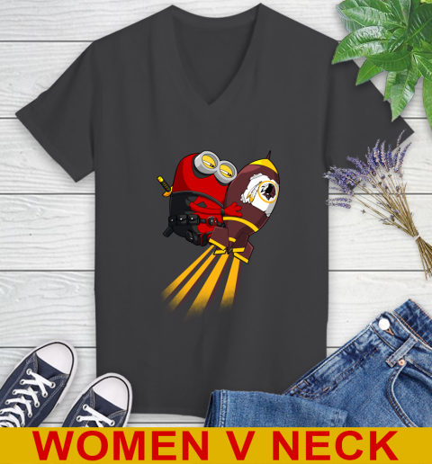 NFL Football Washington Redskins Deadpool Minion Marvel Shirt Women's V-Neck T-Shirt 8