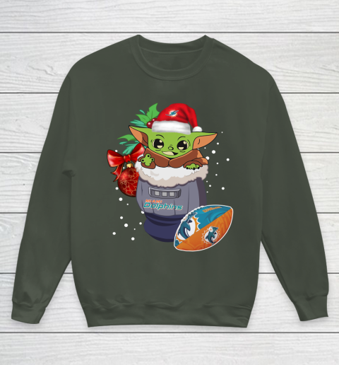 Miami Dolphins Christmas Baby Yoda Star Wars Funny Happy NFL Youth Sweatshirt 10