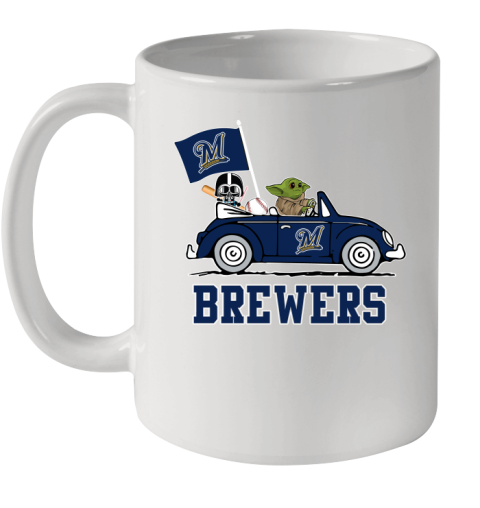 MLB Baseball Milwaukee Brewers Darth Vader Baby Yoda Driving Star Wars Shirt Ceramic Mug 11oz