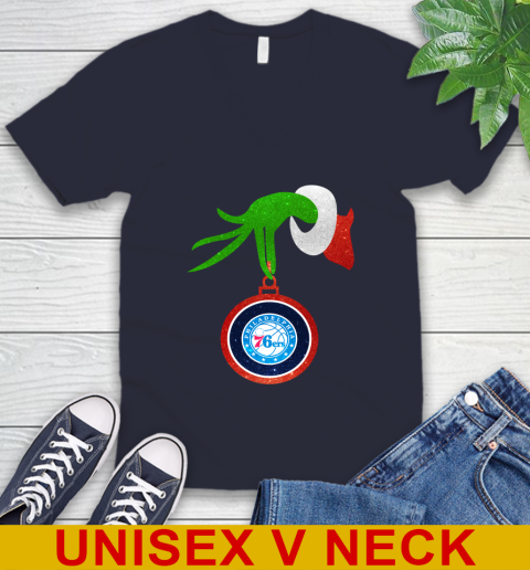Philadelphia 76ers Grinch Merry Christmas NBA Basketball V-Neck T-Shirt - Image 4