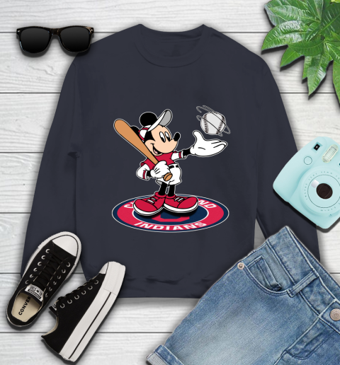 MLB Baseball Cleveland Indians Cheerful Mickey Disney Shirt Youth Sweatshirt 3