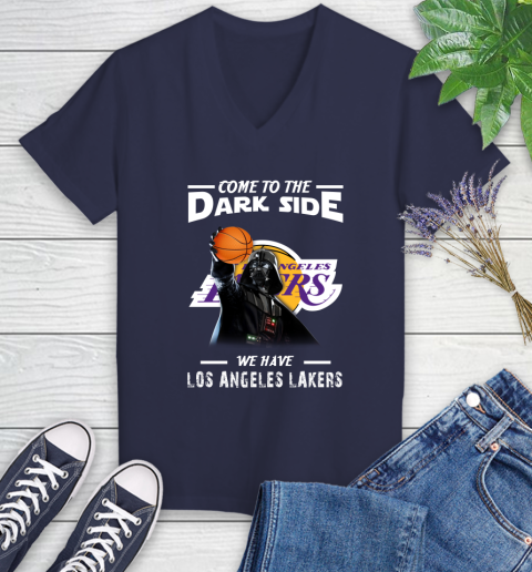 NBA Come To The Dark Side We Have Los Angeles Lakers Star Wars Darth Vader Basketball Women's V-Neck T-Shirt 12