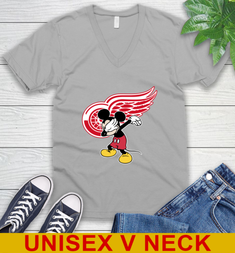 Detroit Red Wings NHL Hockey Dabbing Mickey Disney Sports V-Neck T-Shirt 4